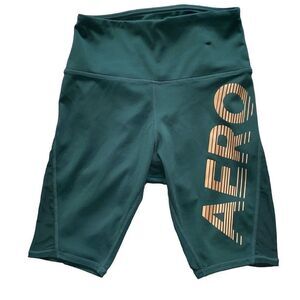 Aeropostle GUC Bike Shorts Logo Workout Mesh Side Paneling Jewel-tone Emerald S